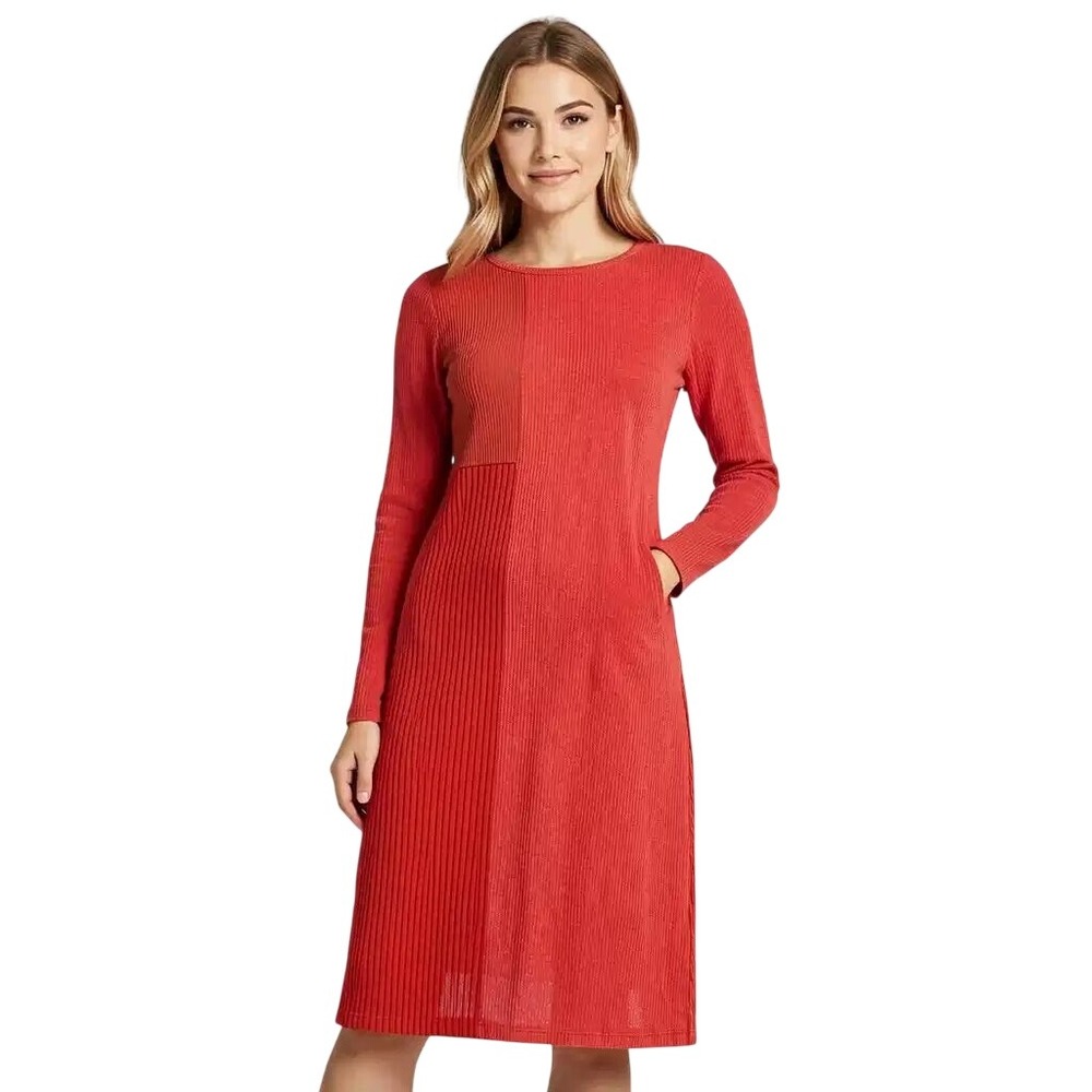 DG2 Diane Gilman Womens Red Colorblock Rib Knit Long Sleeve Midi Dress XS NEW